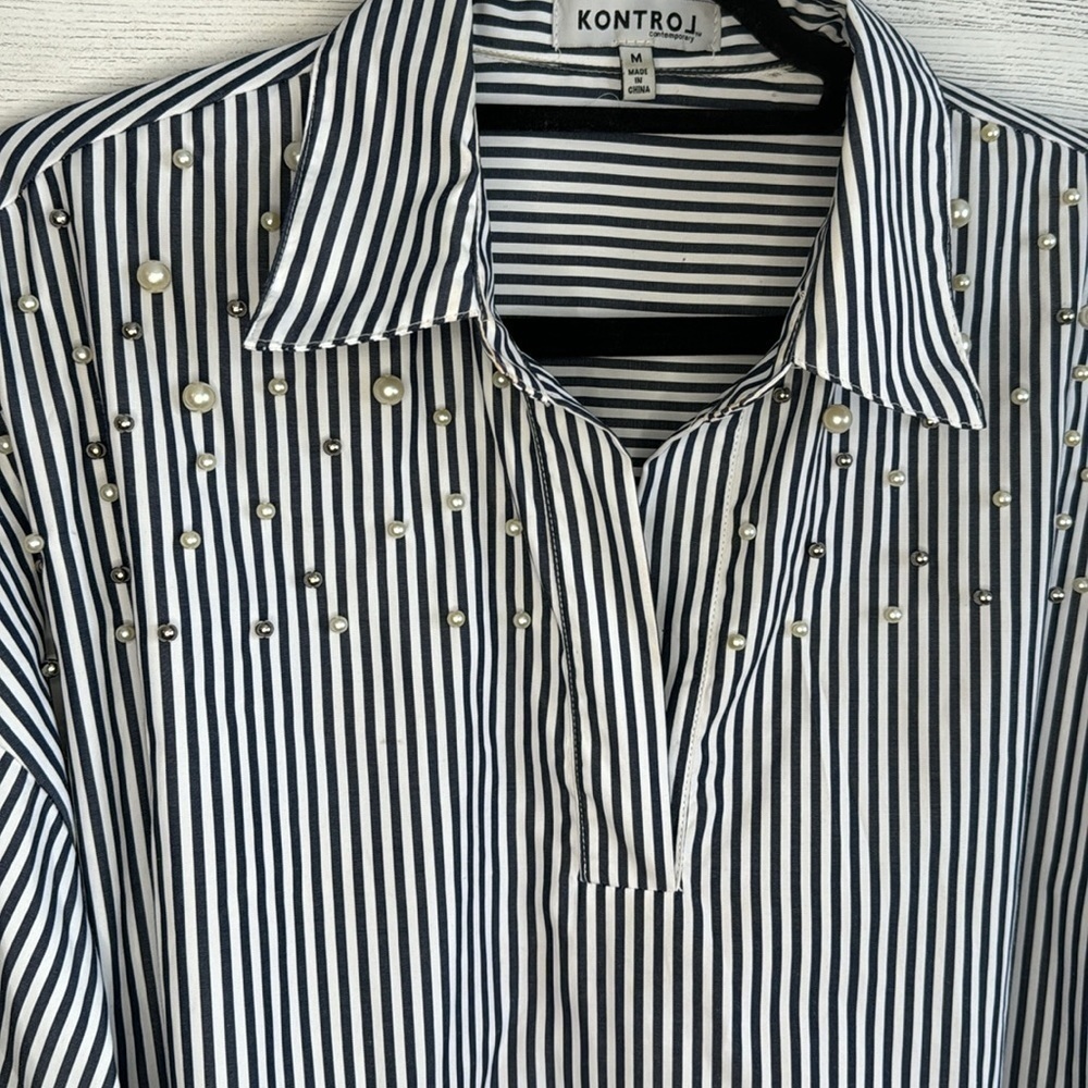 Krontrol Stripped Half Sleeve Embellished Blouse | SIZE M - Picture 6 of 8